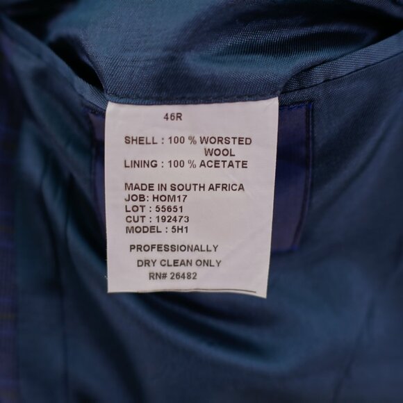 Oak Creek Worsted Wool Blue Yellow Plaid Check 2 Button‎ Sport Coat / Blazer 44L - Picture 9 of 12